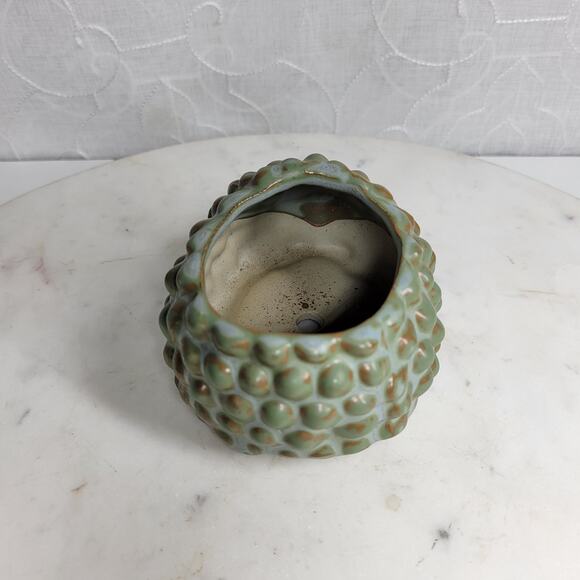 Retro Hedgehog Planter Small 2.5" Green Ceramic Flower Cactus Succulent Pot - Picture 10 of 14